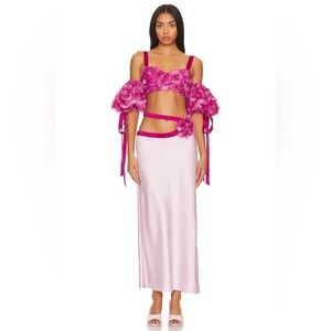 New! For Love And Lemons Autumn Maxi Skirt with Removable Rosette in Pink 🌹Small